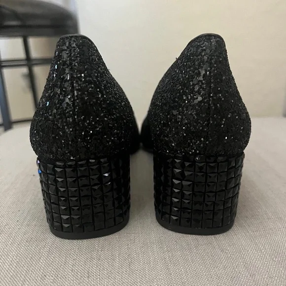 SOLD-MICHAEL Michael Kors Arabella Kitten Pump Black Chunky Glitter Crystal 8.5 - Picture 7 of 10